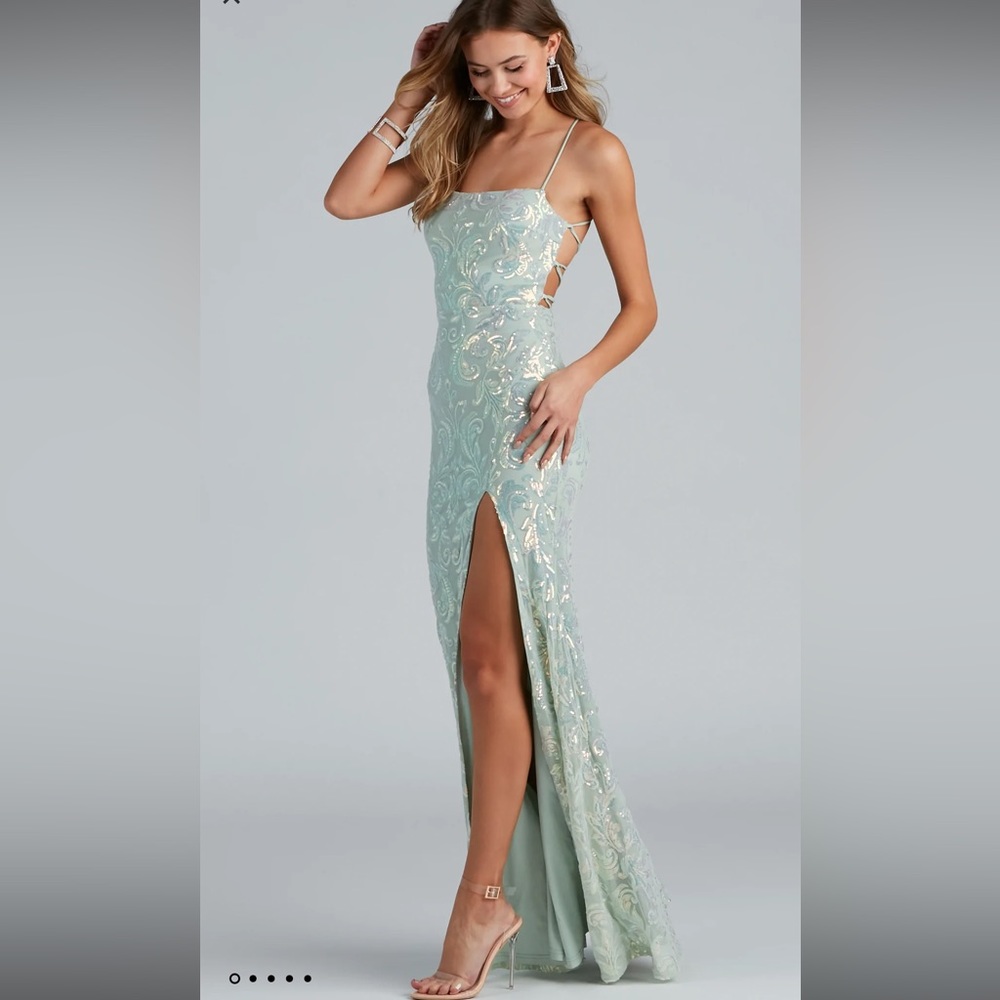 Windsor Mint Green sequin Prom Dress